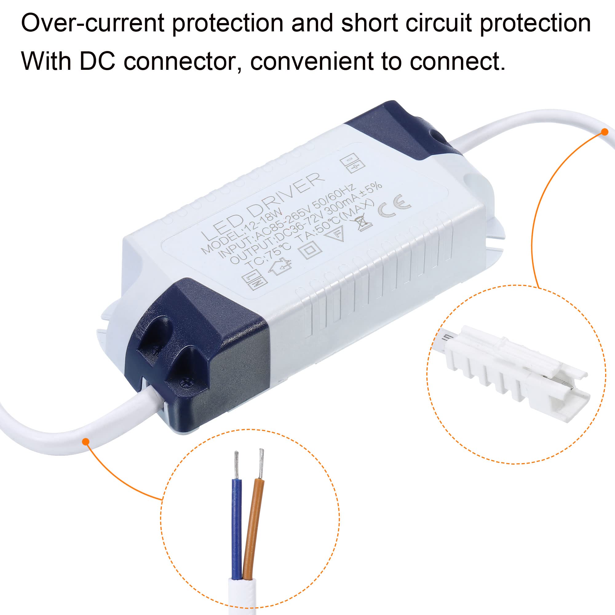PATIKIL 12-18W 300mA LED Driver, 2Pcs AC 85-265V Output 36-72V DC